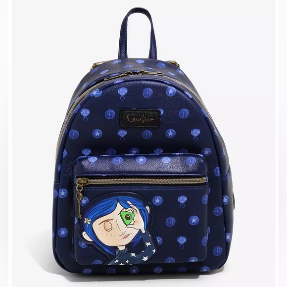 HOT TOPIC CORALINE Icons MINI BACKPACK! Faux Leather Stars Button Key   Stone main image 5
